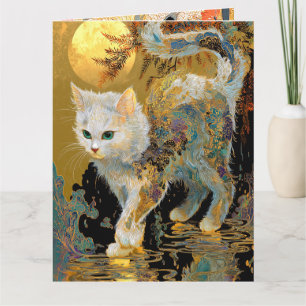 Cartão Serene Rinpa Cat   Zen Dourado japonês