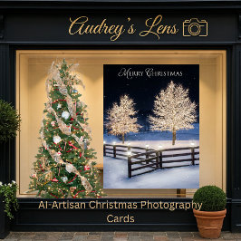 Cartão Serene snowy landscape illuminated by lit trees