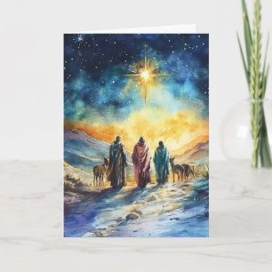 Cartão Serene Watercolor Natividade com a Estrela de Nata