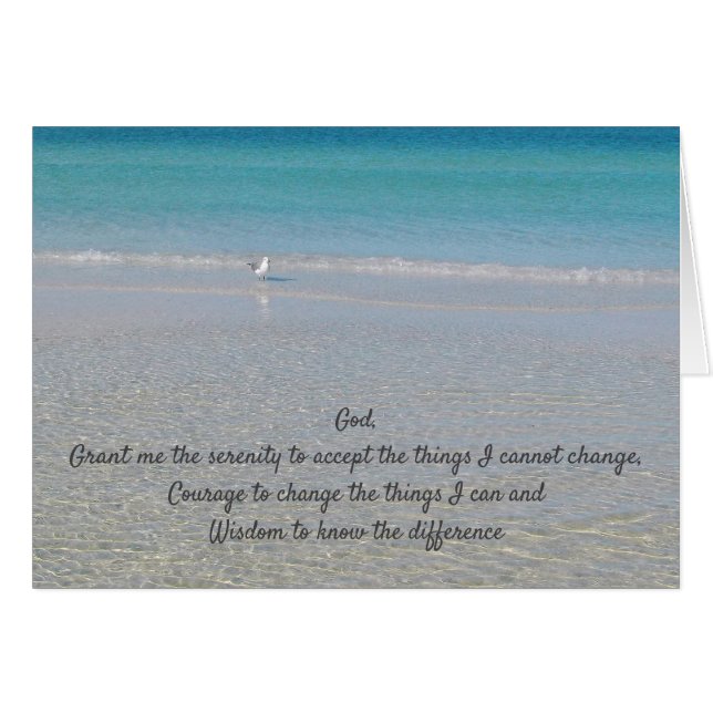 Cartão Serenity Prayer Sea Gull e Praia (Frente Horizontal)