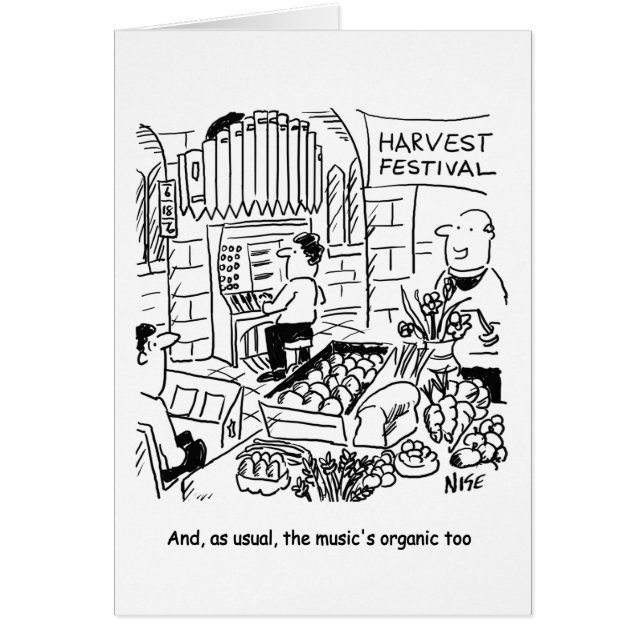 Cartão Serviço de Igreja do Festival de Colheita com Orgã (Frente)