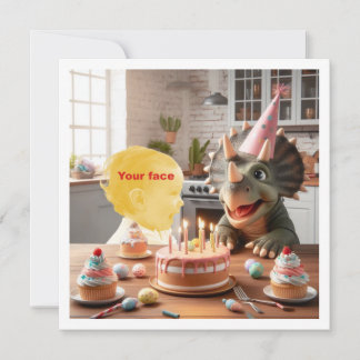 Cartão Seu filho com dinossauro, aniversário de tricerato