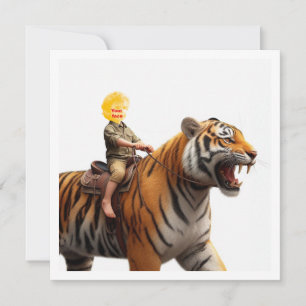 Cartão Seu filho montando um tigre, colocou meu rosto no