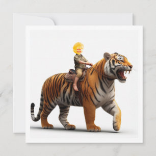 Cartão Seu filho montando um tigre, coloque meu rosto no
