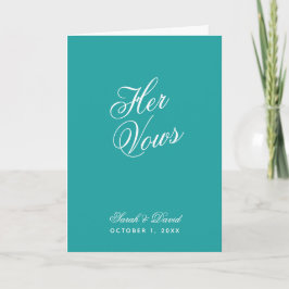 Cartão Seu Vows Teal Wedding Vow Book Simple Script Brit