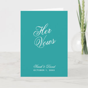 Cartão Seu Vows Teal Wedding Vow Book Simple Script Brit