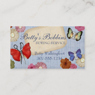 Cartão sewing da costureira das borboletas das