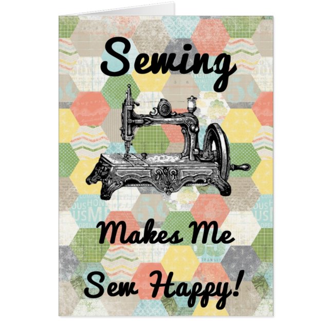 Cartão Sewing feliz do vintage (Frente)