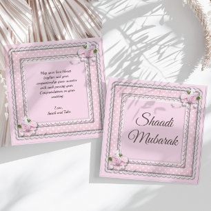 Cartão Shaadi Mubarak com Rosas Cor-de-Rosa Românt