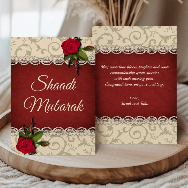 Cartão Shaadi Mubarak de Rosas Vermelhas Romântica (Criador carregado)