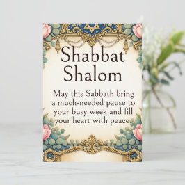 Cartão Shabbat Shalom Retro, Arte Deco Vintage, Azul Mari