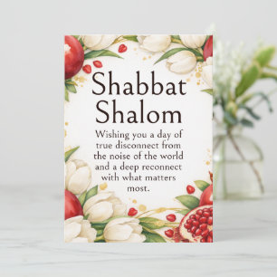 Cartão Shabbat Shalom, Romãs Vermelhas, Tulipas Douradas