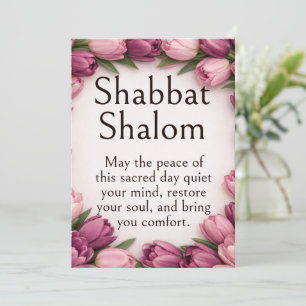 Cartão Shabbat Shalom, Tulipas Roxas, Floral Botânica