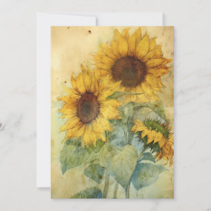 Cartão Shabby Sunflower Watercolor Ilustração Plana