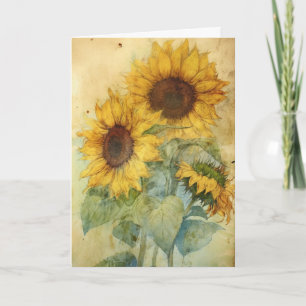 Cartão Shabby Sunflower Watercolor Ilustração Saudação