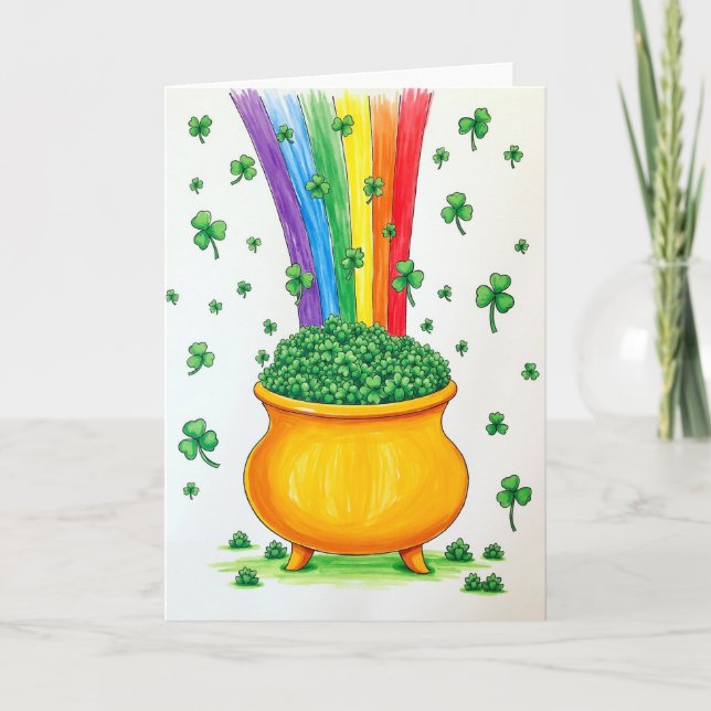 Cartão Shamrock de Sorte e Ouro (Frente)