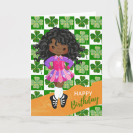 Cartão Shamrock Irish Dance Black Girl Aniversário