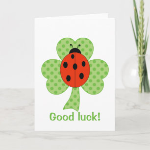 Cartão Shamrock Polka dots and ladybug Good luck!