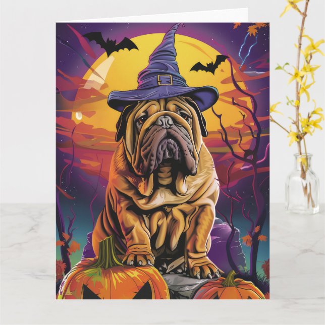 Cartão Shar Pei Dog Halloween Bruxelles E Pumpkin (Flor Amarela)