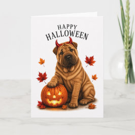 Cartão Shar Pei Halloween Diabo Cão