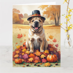 Cartão Shar Pei No Outono Deixa Arte De Ação De Graças