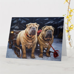 Cartão Shar Pei Snowy Sleigh Decência de Natal