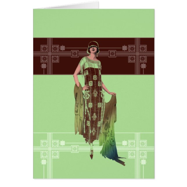 Cartão SHAWL, 1920 em verde e castanho (Frente)