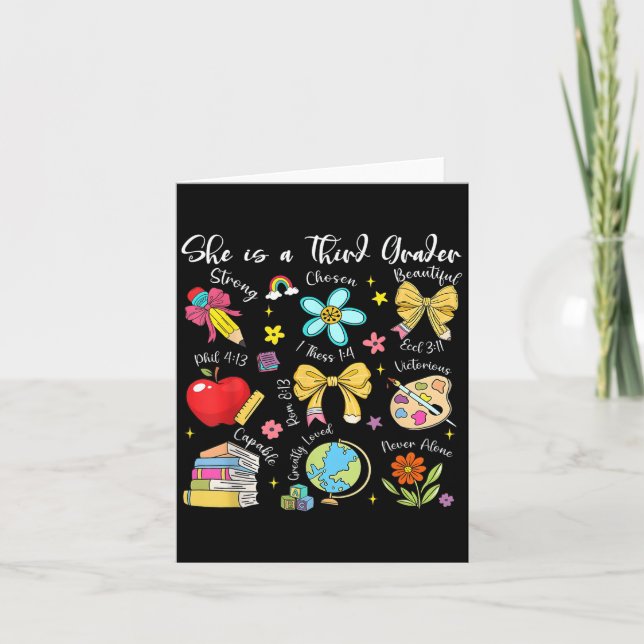 Cartão She Is A Third Grader Bible Verses Back To School  (Frente)