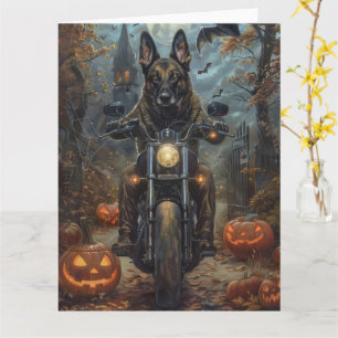 Cartão Shepherd Belga Dirigindo Motocicleta Halloween Asc