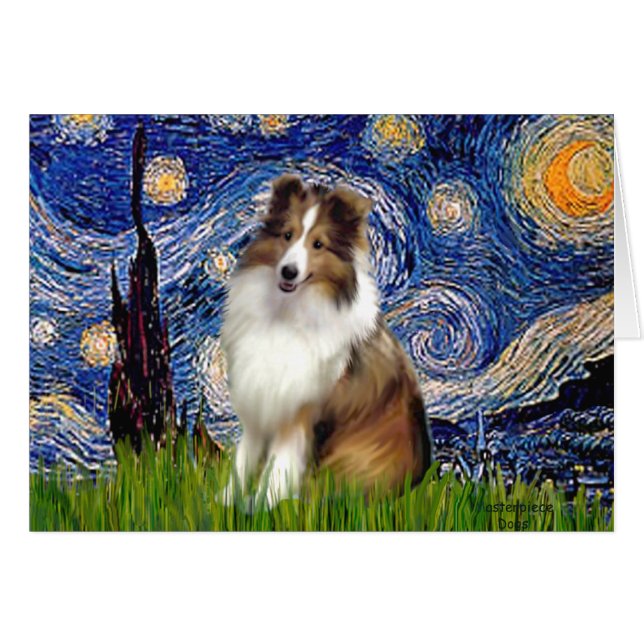 Cartão Shetland Sheepdog 4 - Noite Estrelada (Frente Horizontal)