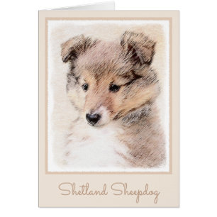 Cartão Shetland Sheepdog Puppy Pintura Original