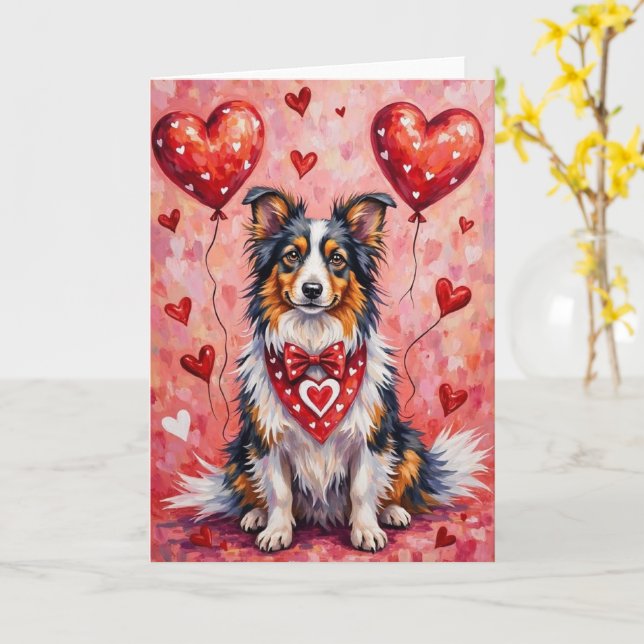 Cartão Shetland Sheepdog Valentine Dog Sitting with Heart (Flor Amarela)