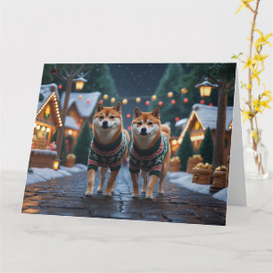 Cartão Shiba Inu Cães Feriado de Natal