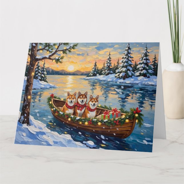 Cartão Shiba Inu Christmas Boat Holiday (Frente)