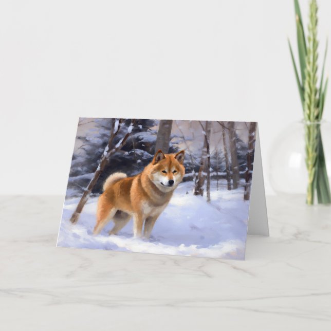 Cartão Shiba Inu Deixe Nevar Natal (Frente)