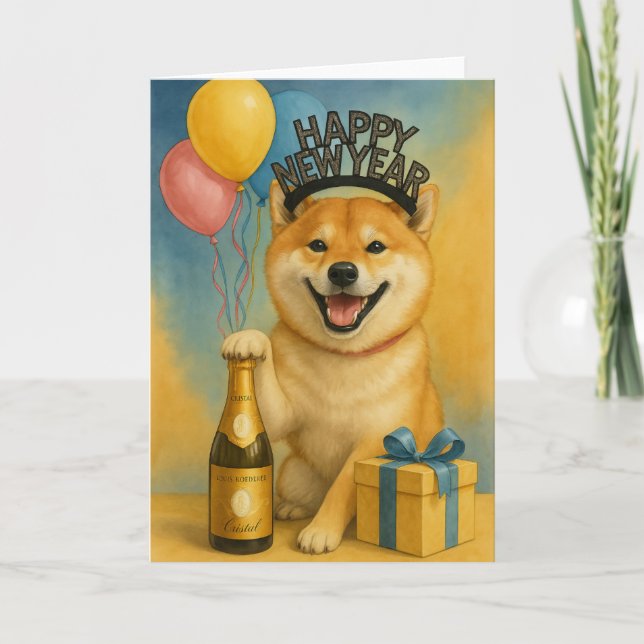 Cartão Shiba Inu Feliz Ano Novo (Frente)