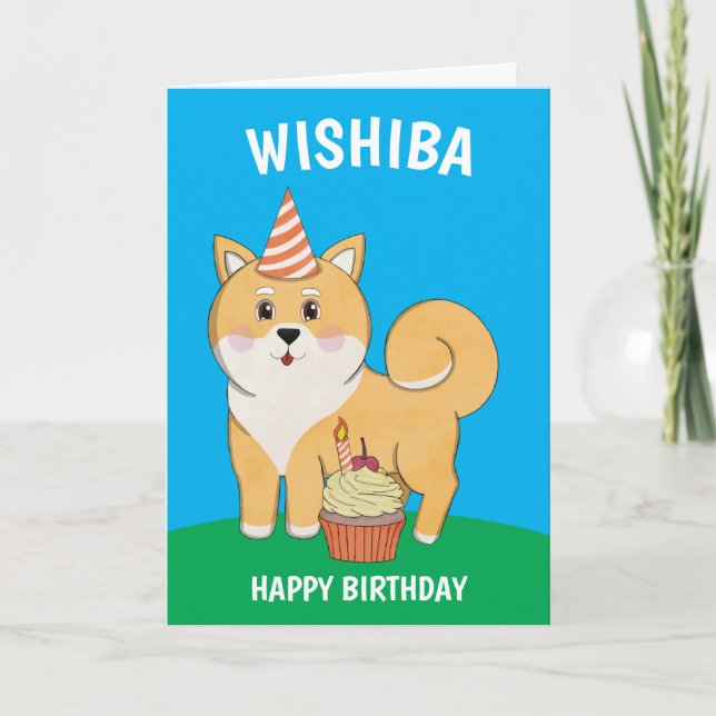 Cartão Shiba Inu Kawaii Aniversário (Frente)
