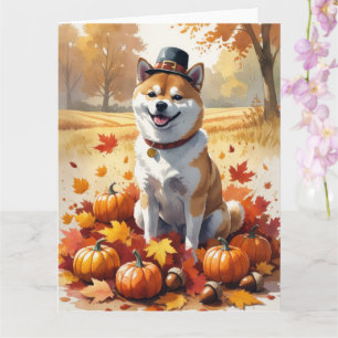 Cartão Shiba Inu No Outono Deixa Arte De Ação De Graças