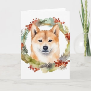 Cartão Shiba Inu Wreath Festivo