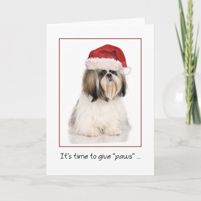 Cartão Shih Tzu Cachorro com o Feliz Natal (Frente)