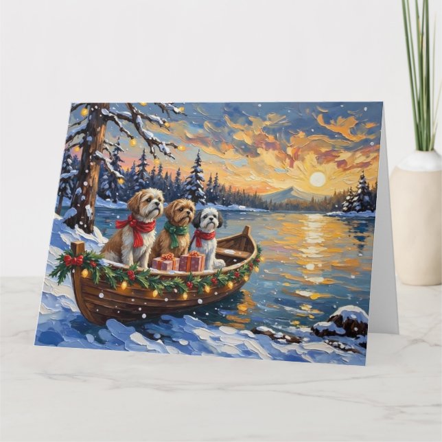 Cartão Shih Tzu Christmas Boat Holiday (Frente)