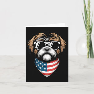 Cartão Shih Tzu com Bandana da Bandeira Americana