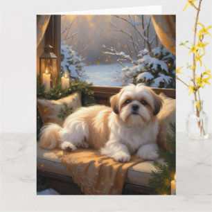 Cartão Shih Tzu com Férias das Luzes de Natal
