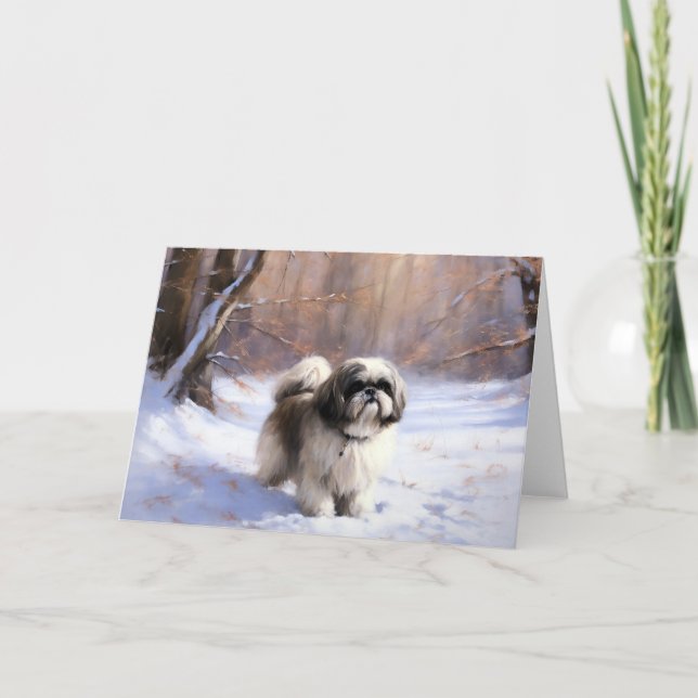 Cartão Shih Tzu Deixe Nevar Natal (Frente)