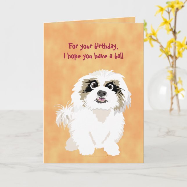 Cartão Shih Tzu Dog Engraçado Aniversário para o Propriet (Flor Amarela)