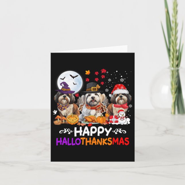 Cartão Shih Tzu Dog Natal Feliz Hallothankmas Obrigado (Frente)