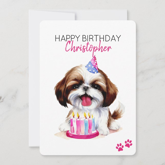 Cartão Shih Tzu Dog Personalizado Feliz Aniversário (Frente)