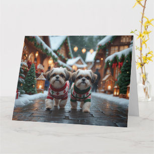 Cartão Shih Tzu Dogs Natal Férias de Neve