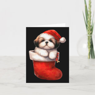 Cartão Shih Tzu Em Sock Christmas Santa Hat Xmas Dog Love