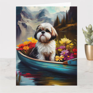 Cartão Shih Tzu em uma Canoa: Uma Aventura Cênica